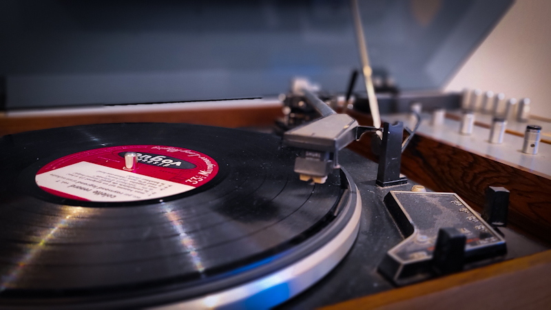 A closeup of an image of a Vinyl player